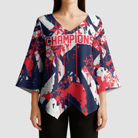 USA Ice Hockey Champions Eagle Kimono Sleeve Blouse Patriotic Paint Splash Graffiti Art