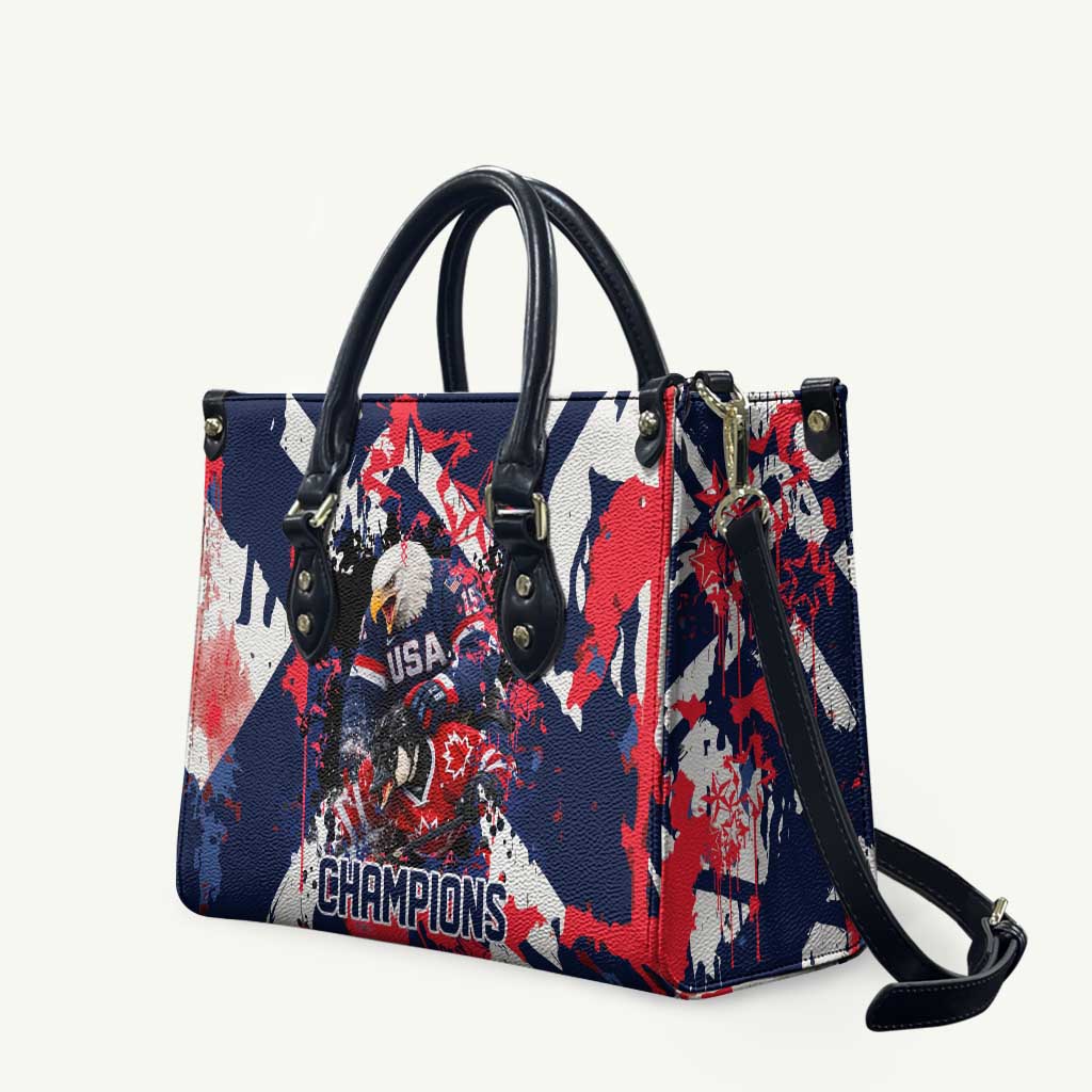 USA Ice Hockey Champions Eagle Leather Bag Patriotic Paint Splash Graffiti Art