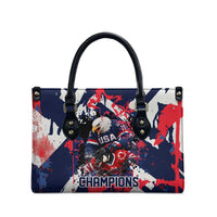 USA Ice Hockey Champions Eagle Leather Bag Patriotic Paint Splash Graffiti Art