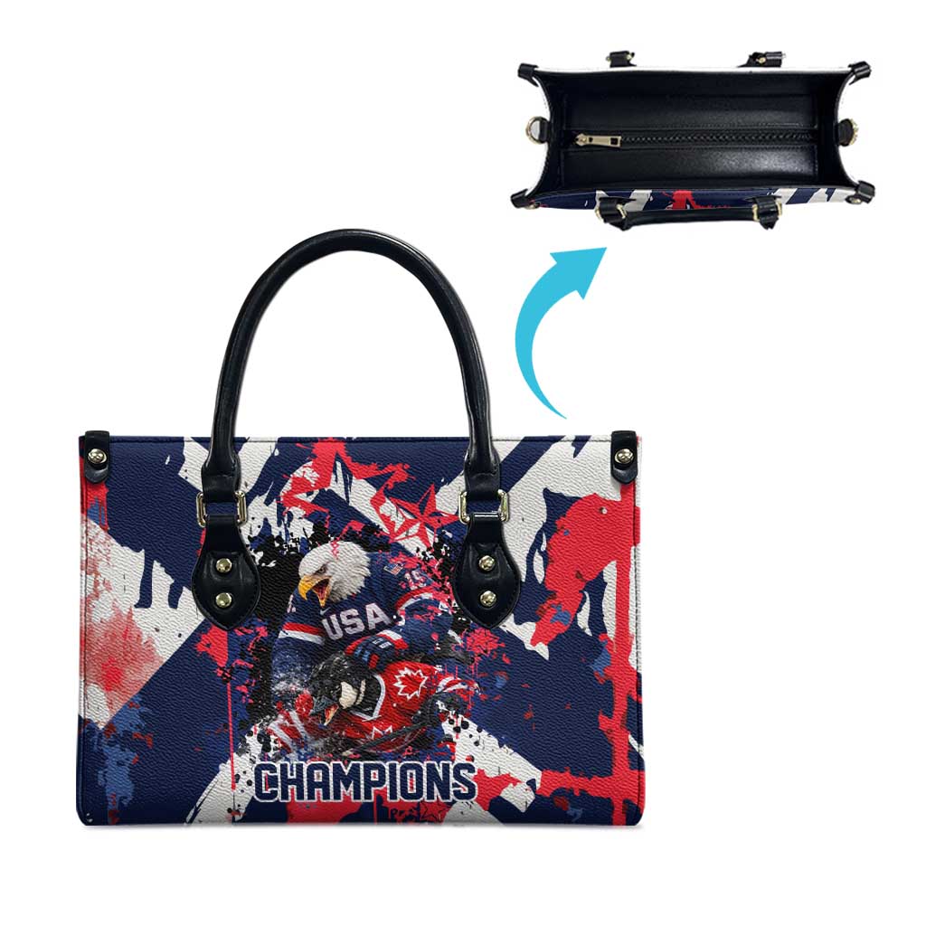 USA Ice Hockey Champions Eagle Leather Bag Patriotic Paint Splash Graffiti Art