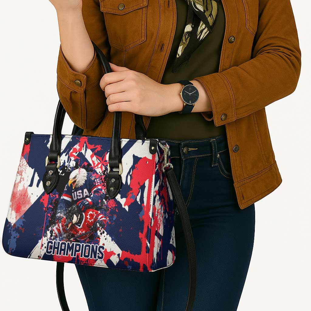 USA Ice Hockey Champions Eagle Leather Bag Patriotic Paint Splash Graffiti Art