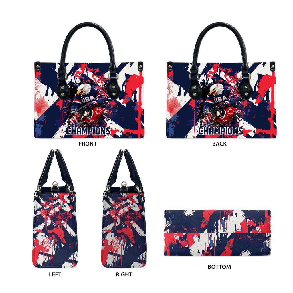 USA Ice Hockey Champions Eagle Leather Bag Patriotic Paint Splash Graffiti Art