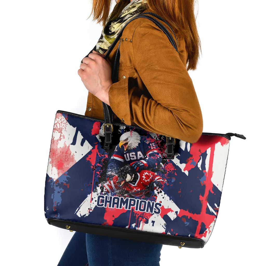 USA Ice Hockey Champions Eagle Leather Tote Bag Patriotic Paint Splash Graffiti Art