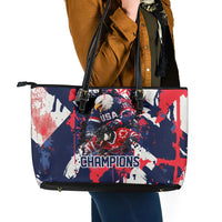 USA Ice Hockey Champions Eagle Leather Tote Bag Patriotic Paint Splash Graffiti Art