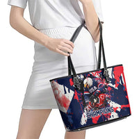 USA Ice Hockey Champions Eagle Leather Tote Bag Patriotic Paint Splash Graffiti Art