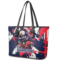 USA Ice Hockey Champions Eagle Leather Tote Bag Patriotic Paint Splash Graffiti Art