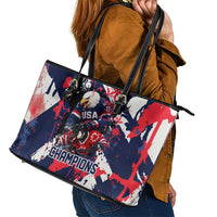 USA Ice Hockey Champions Eagle Leather Tote Bag Patriotic Paint Splash Graffiti Art