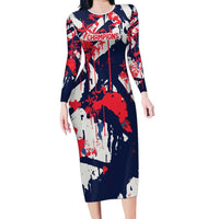 USA Ice Hockey Champions Eagle Long Sleeve Bodycon Dress Patriotic Paint Splash Graffiti Art