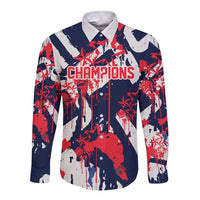 USA Ice Hockey Champions Eagle Long Sleeve Button Shirt Patriotic Paint Splash Graffiti Art