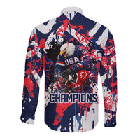 USA Ice Hockey Champions Eagle Long Sleeve Button Shirt Patriotic Paint Splash Graffiti Art