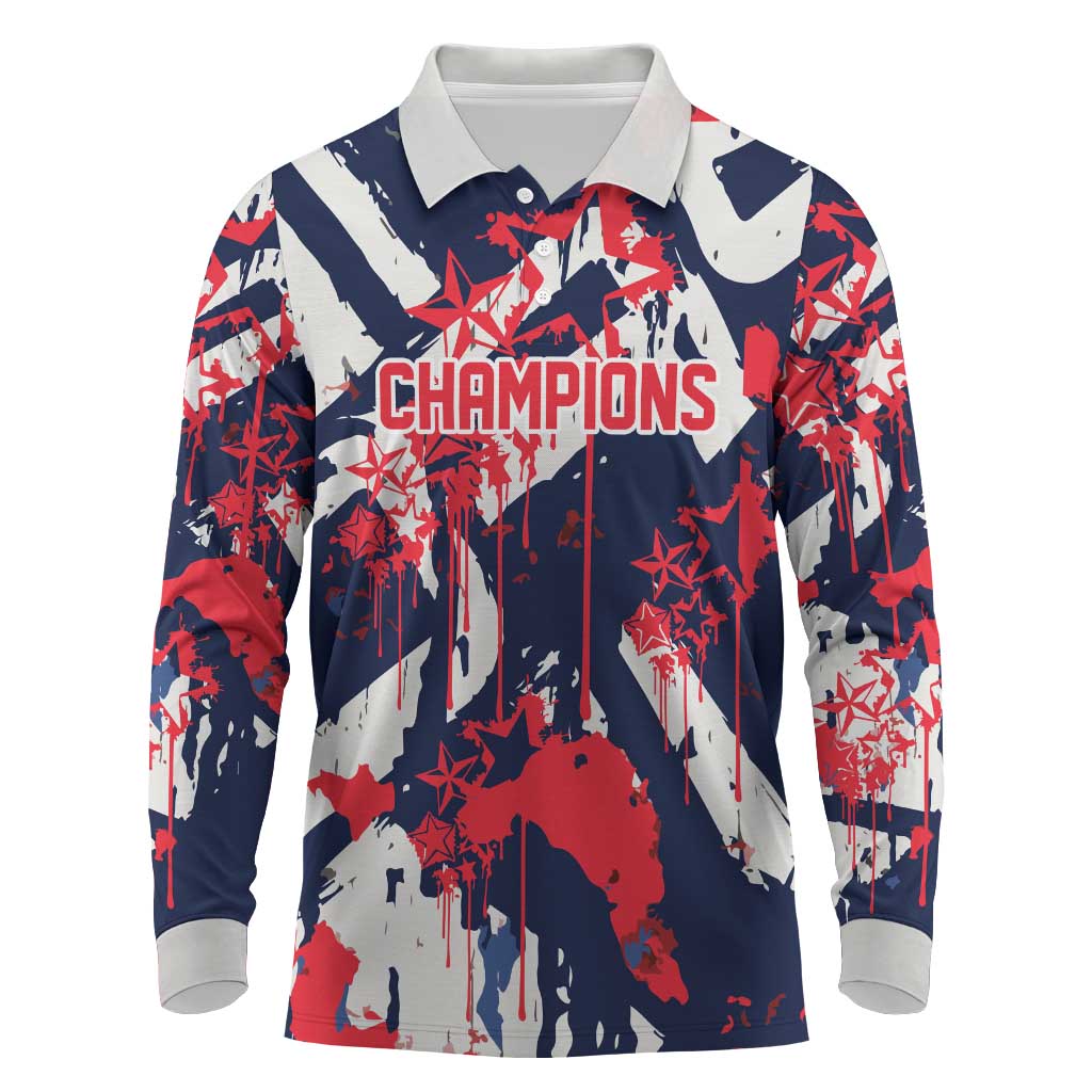 USA Ice Hockey Champions Eagle Long Sleeve Polo Shirt Patriotic Paint Splash Graffiti Art