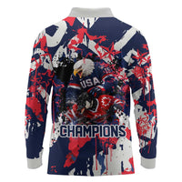 USA Ice Hockey Champions Eagle Long Sleeve Polo Shirt Patriotic Paint Splash Graffiti Art