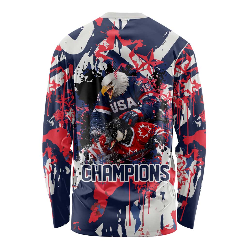 USA Ice Hockey Champions Eagle Long Sleeve Shirt Patriotic Paint Splash Graffiti Art