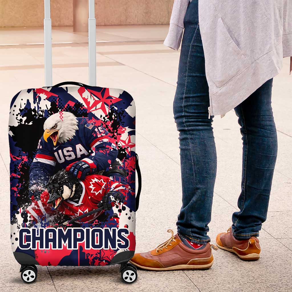 USA Ice Hockey Champions Eagle Luggage Cover Patriotic Paint Splash Graffiti Art