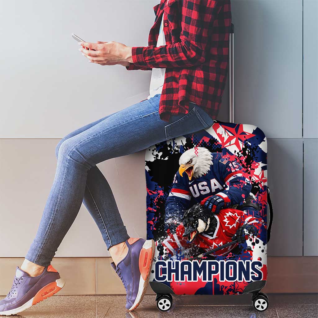 USA Ice Hockey Champions Eagle Luggage Cover Patriotic Paint Splash Graffiti Art