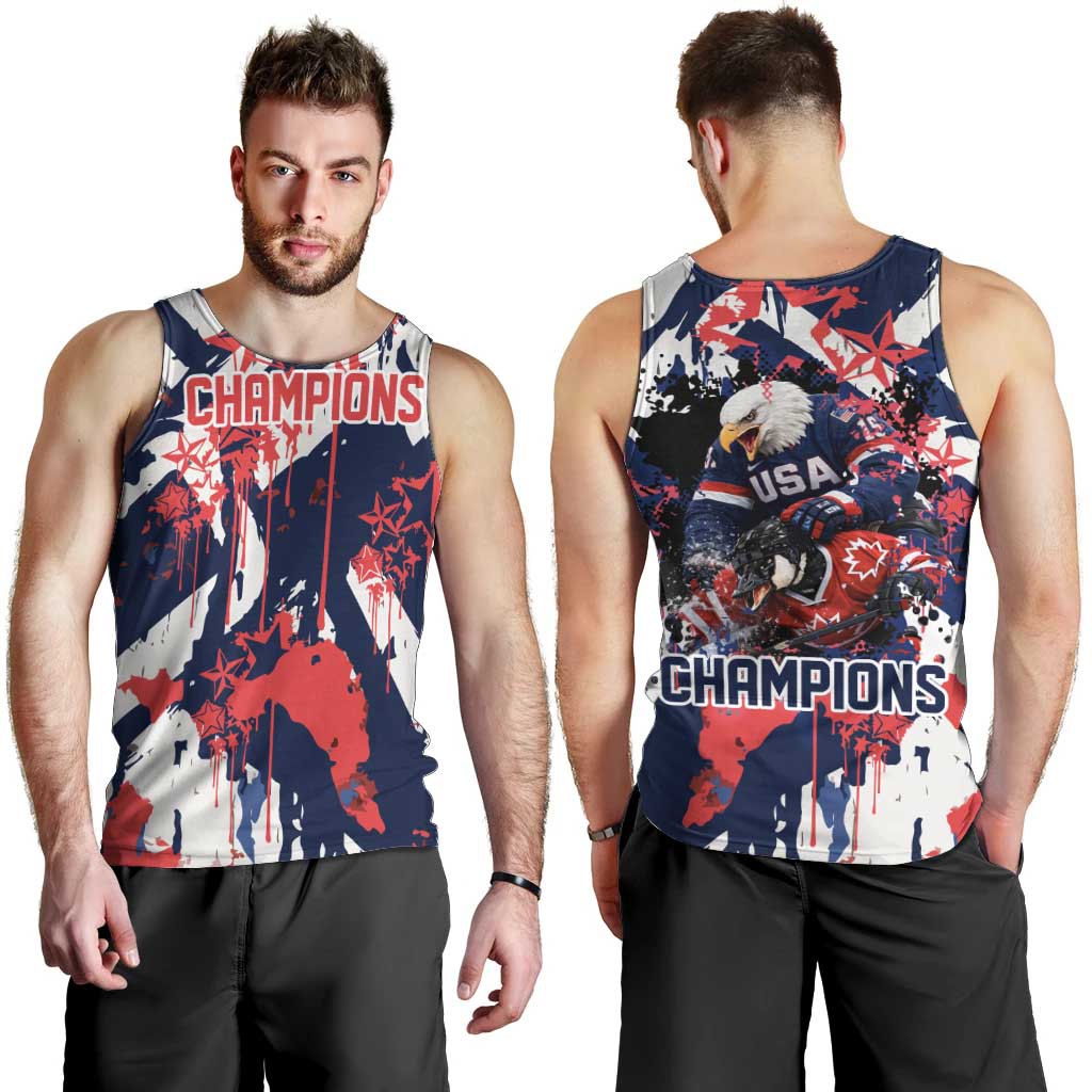 USA Ice Hockey Champions Eagle Men Tank Top Patriotic Paint Splash Graffiti Art
