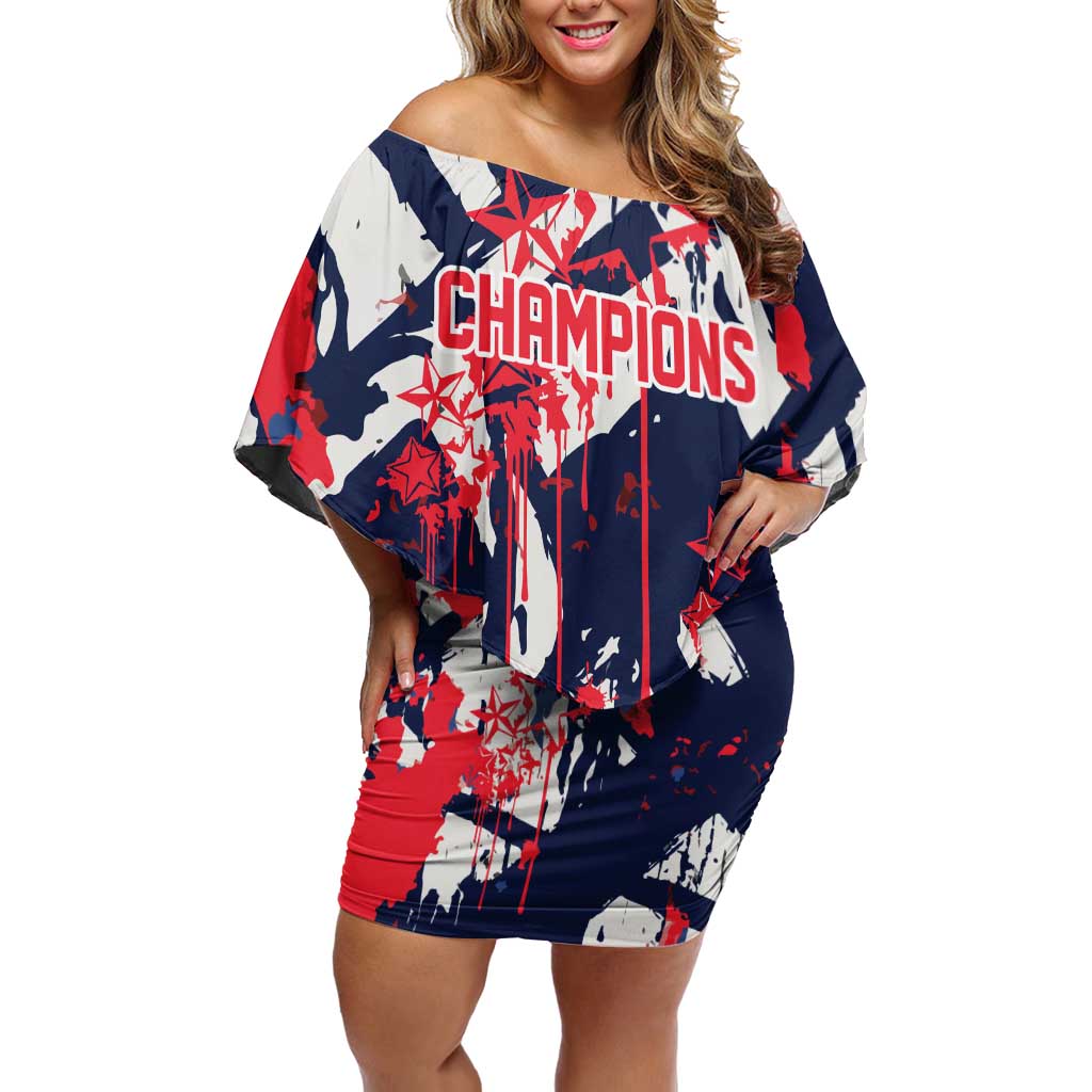 USA Ice Hockey Champions Eagle Off Shoulder Short Dress Patriotic Paint Splash Graffiti Art