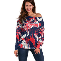 USA Ice Hockey Champions Eagle Off Shoulder Sweater Patriotic Paint Splash Graffiti Art