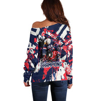 USA Ice Hockey Champions Eagle Off Shoulder Sweater Patriotic Paint Splash Graffiti Art