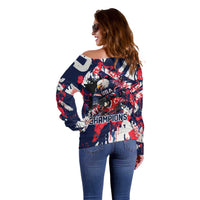 USA Ice Hockey Champions Eagle Off Shoulder Sweater Patriotic Paint Splash Graffiti Art