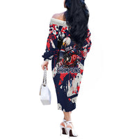 USA Ice Hockey Champions Eagle Off The Shoulder Long Sleeve Dress Patriotic Paint Splash Graffiti Art