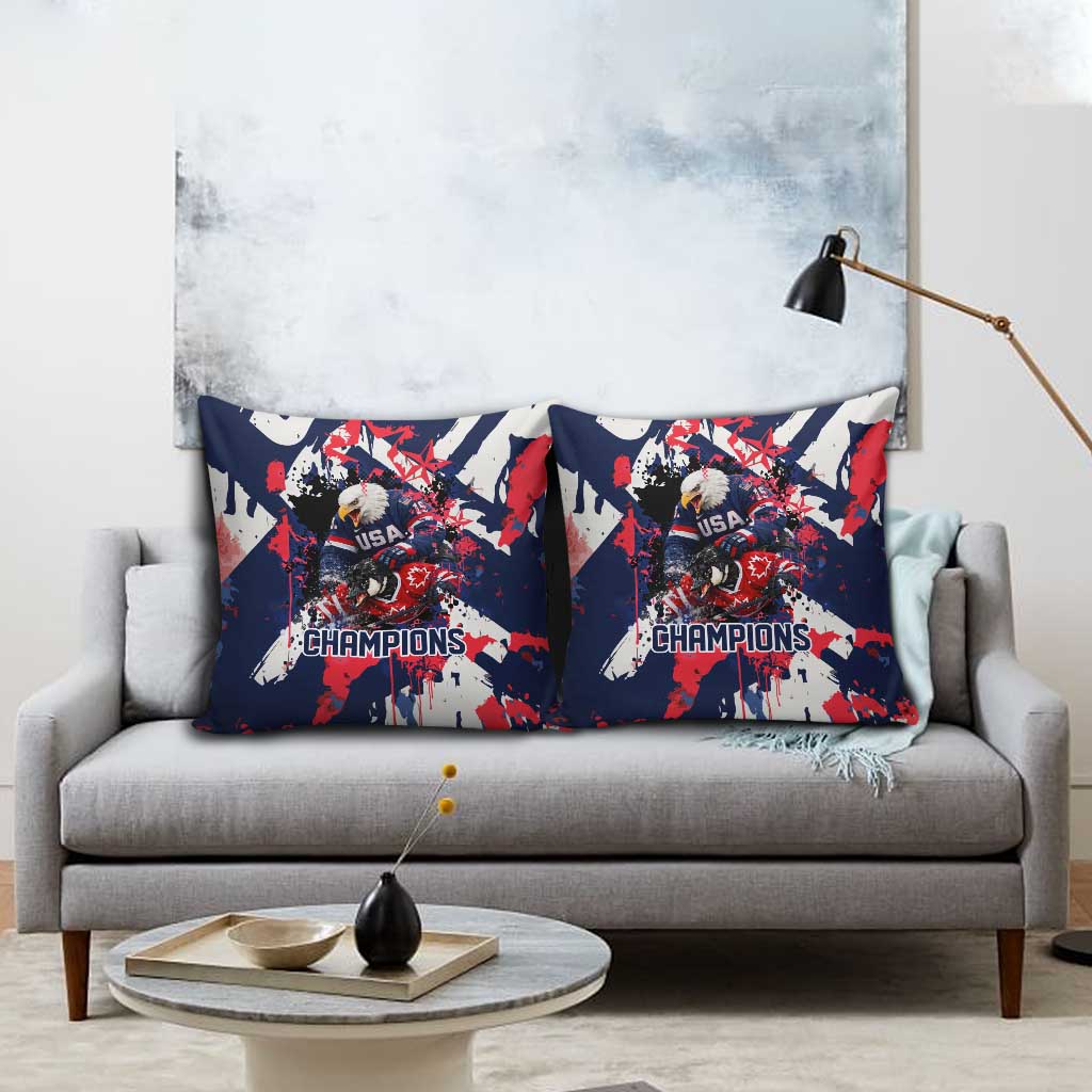 USA Ice Hockey Champions Eagle Pillow Cover Patriotic Paint Splash Graffiti Art