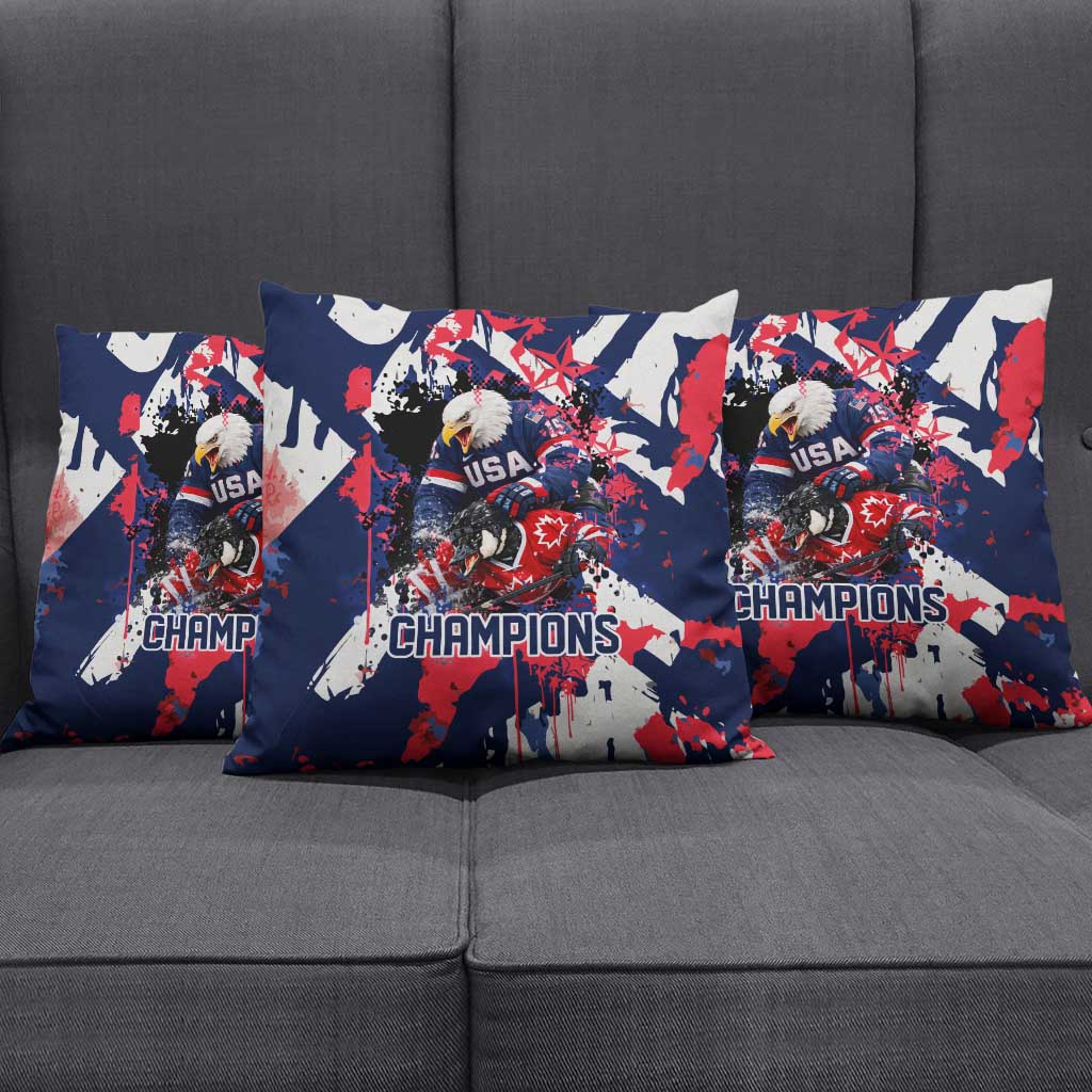 USA Ice Hockey Champions Eagle Pillow Cover Patriotic Paint Splash Graffiti Art