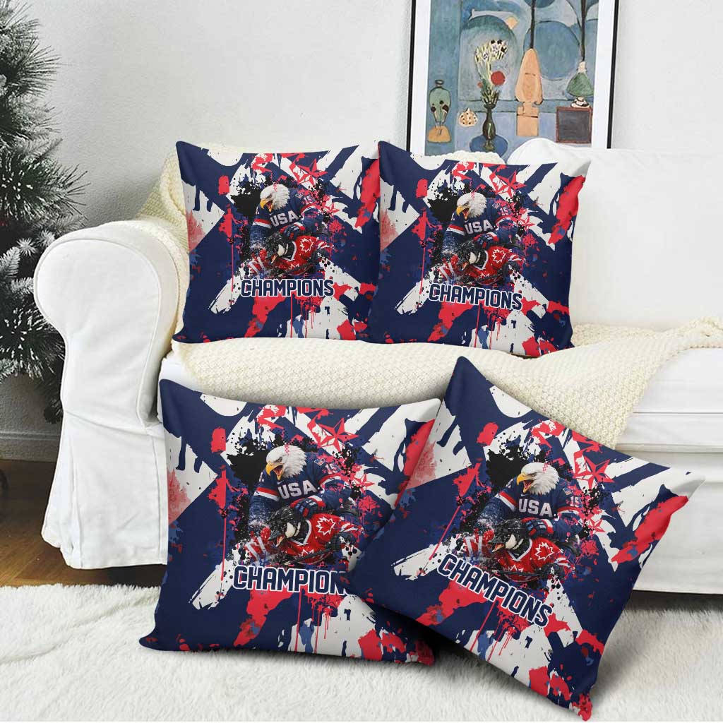 USA Ice Hockey Champions Eagle Pillow Cover Patriotic Paint Splash Graffiti Art