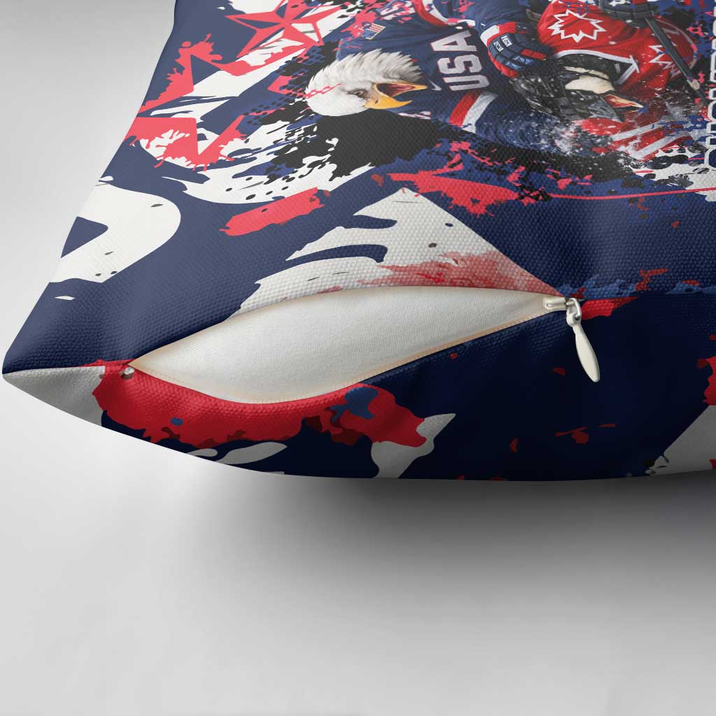USA Ice Hockey Champions Eagle Pillow Cover Patriotic Paint Splash Graffiti Art