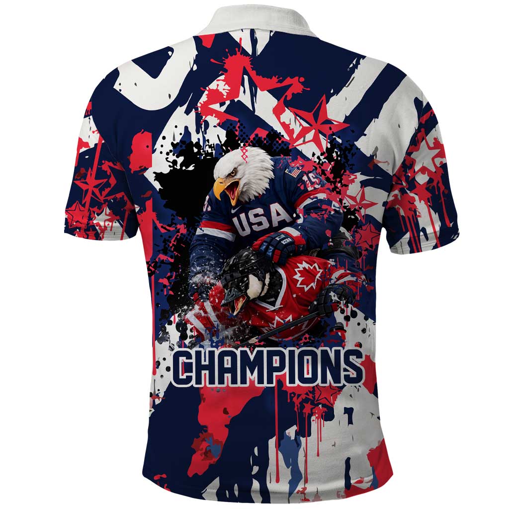USA Ice Hockey Champions Eagle Polo Shirt Patriotic Paint Splash Graffiti Art