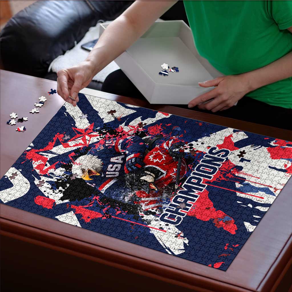 USA Ice Hockey Champions Eagle Puzzle Patriotic Paint Splash Graffiti Art