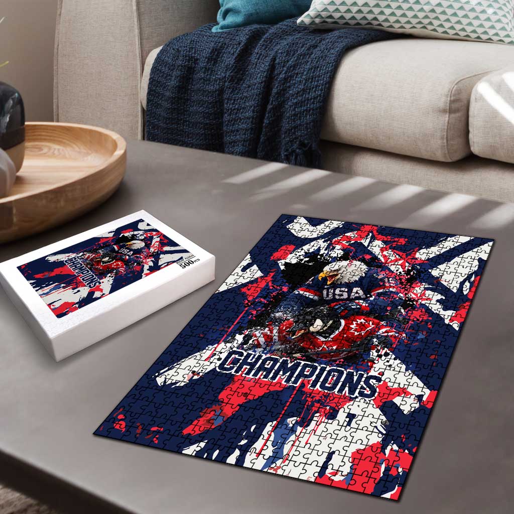 USA Ice Hockey Champions Eagle Puzzle Patriotic Paint Splash Graffiti Art
