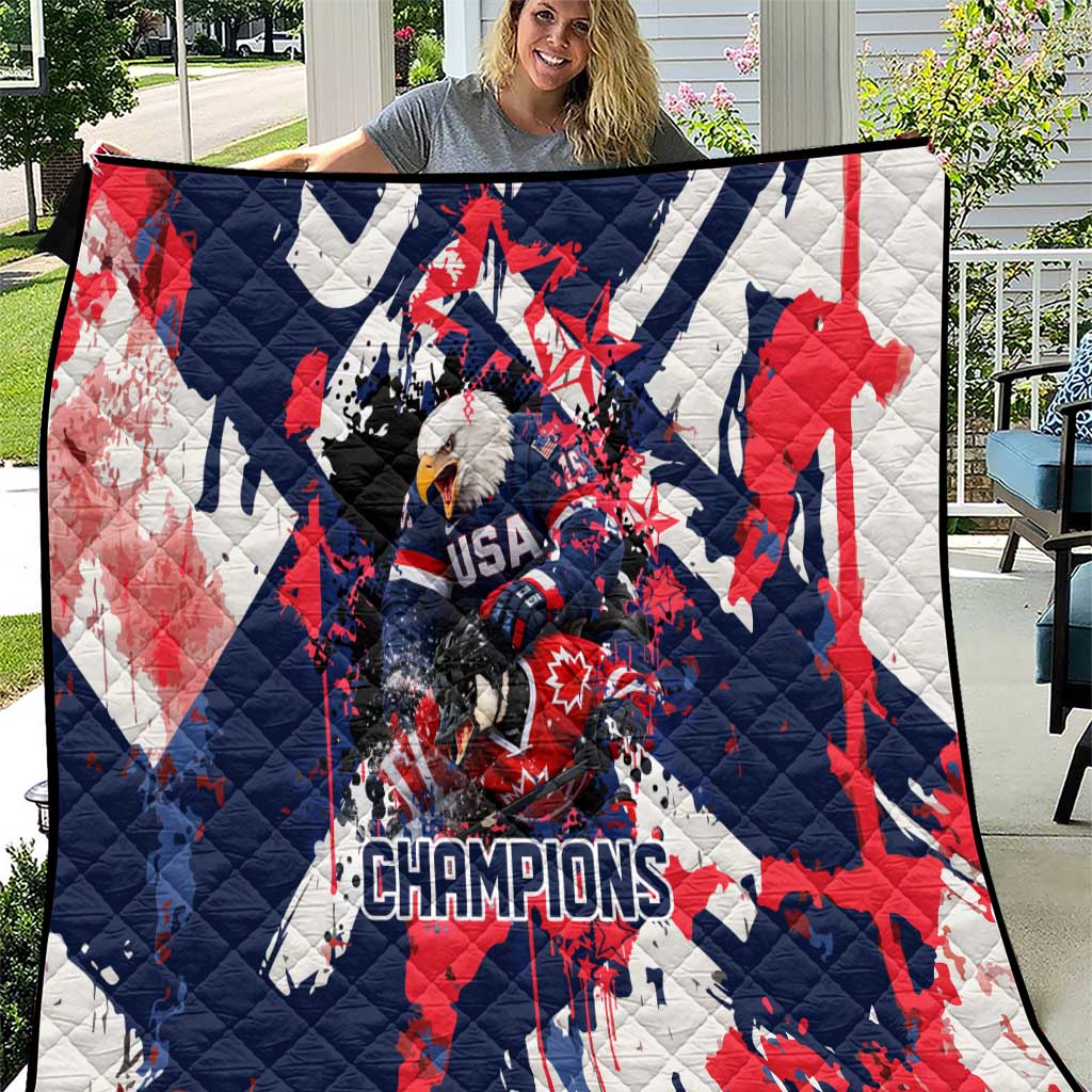 USA Ice Hockey Champions Eagle Quilt Patriotic Paint Splash Graffiti Art
