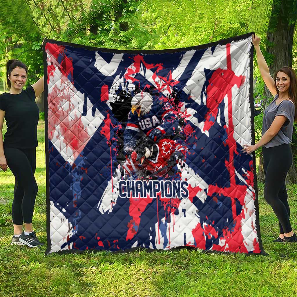 USA Ice Hockey Champions Eagle Quilt Patriotic Paint Splash Graffiti Art