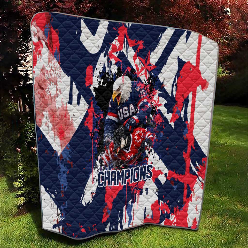 USA Ice Hockey Champions Eagle Quilt Patriotic Paint Splash Graffiti Art
