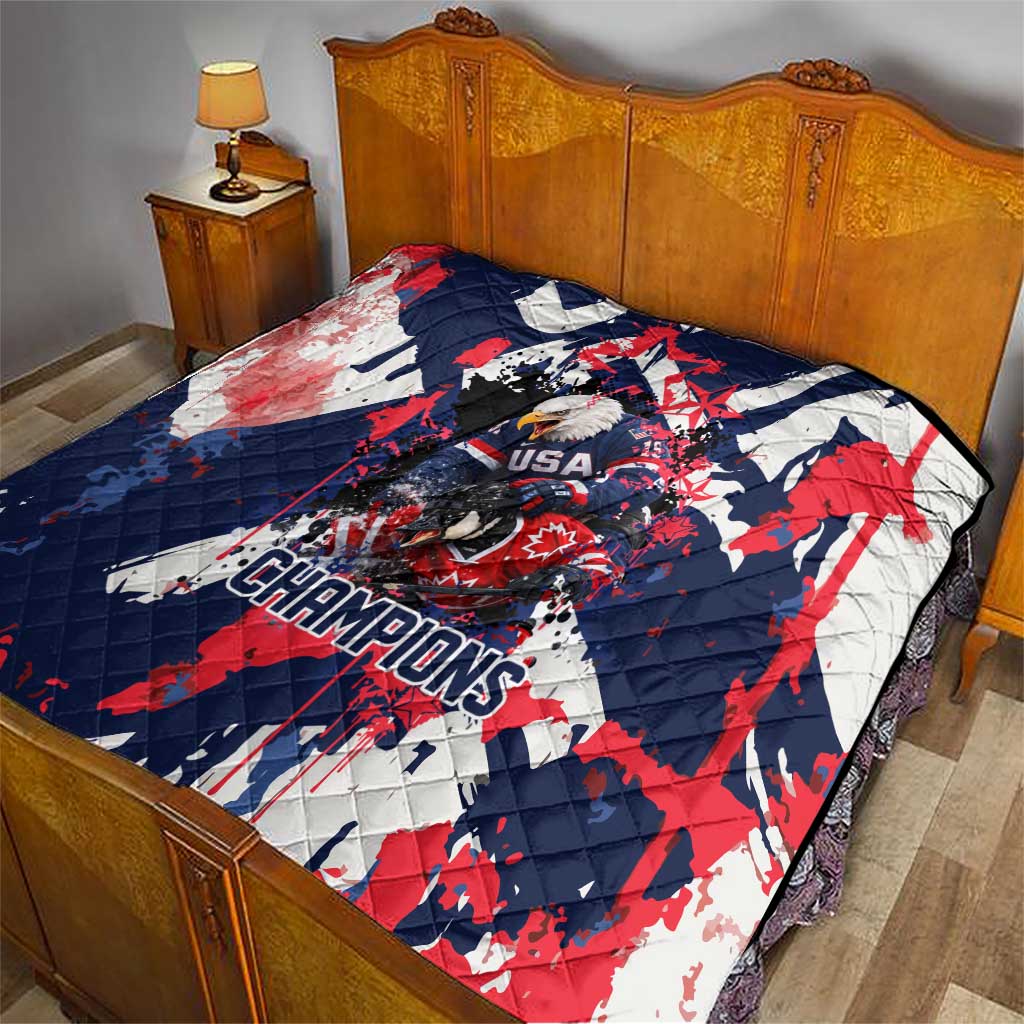 USA Ice Hockey Champions Eagle Quilt Patriotic Paint Splash Graffiti Art