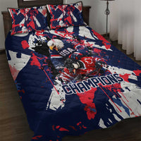 USA Ice Hockey Champions Eagle Quilt Bed Set Patriotic Paint Splash Graffiti Art