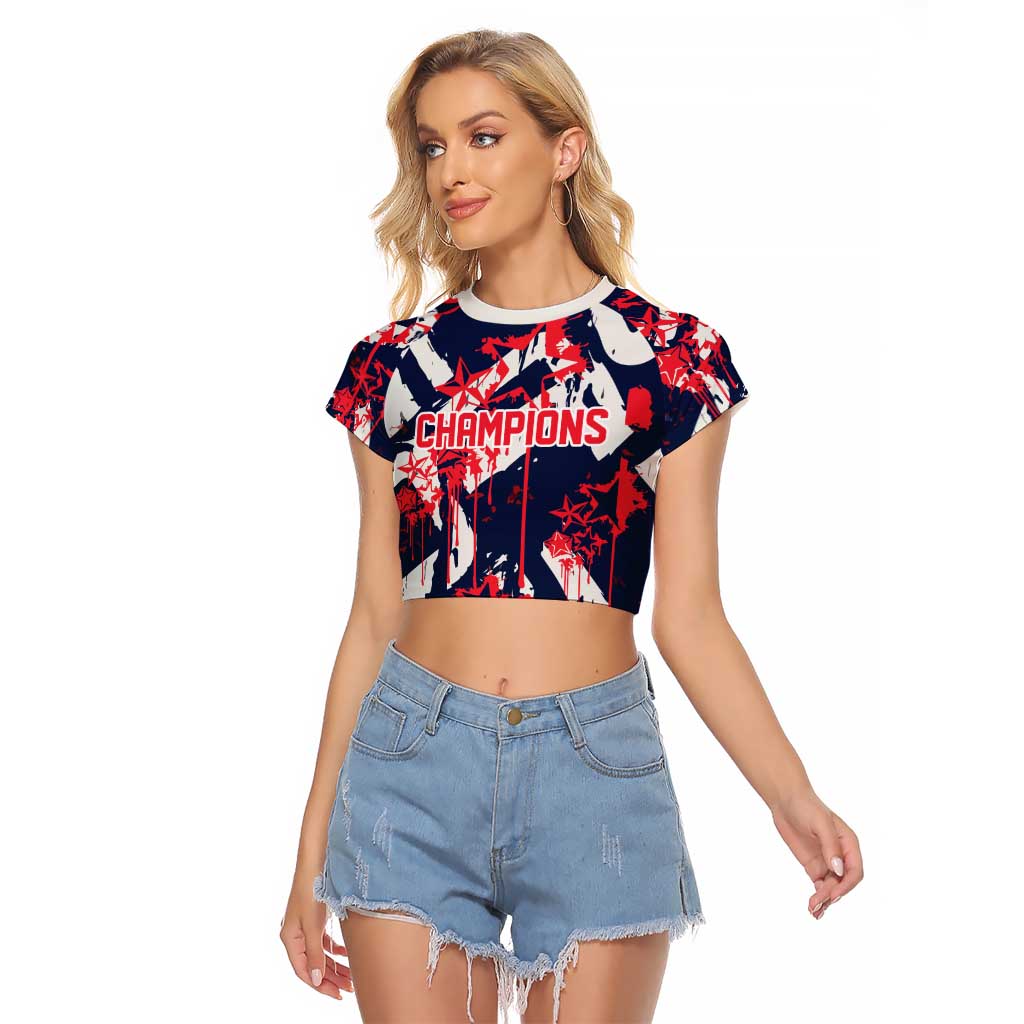 USA Ice Hockey Champions Eagle Raglan Cropped T Shirt Patriotic Paint Splash Graffiti Art