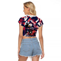 USA Ice Hockey Champions Eagle Raglan Cropped T Shirt Patriotic Paint Splash Graffiti Art