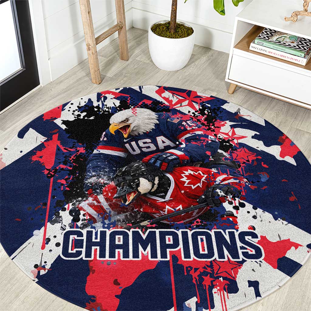 USA Ice Hockey Champions Eagle Round Carpet Patriotic Paint Splash Graffiti Art