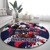USA Ice Hockey Champions Eagle Round Carpet Patriotic Paint Splash Graffiti Art