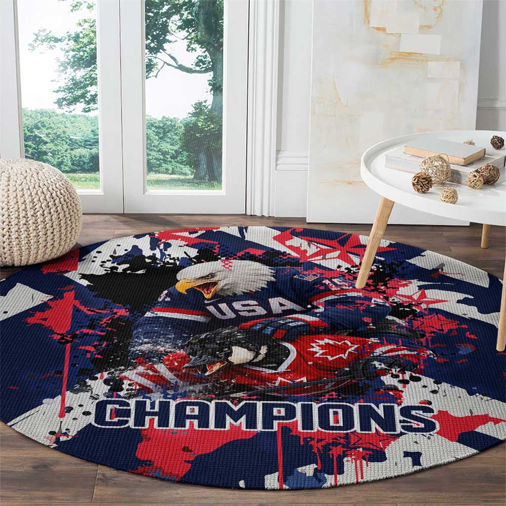 USA Ice Hockey Champions Eagle Round Carpet Patriotic Paint Splash Graffiti Art