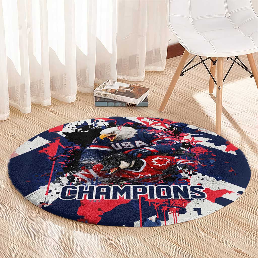 USA Ice Hockey Champions Eagle Round Carpet Patriotic Paint Splash Graffiti Art