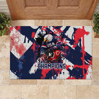 USA Ice Hockey Champions Eagle Rubber Doormat Patriotic Paint Splash Graffiti Art