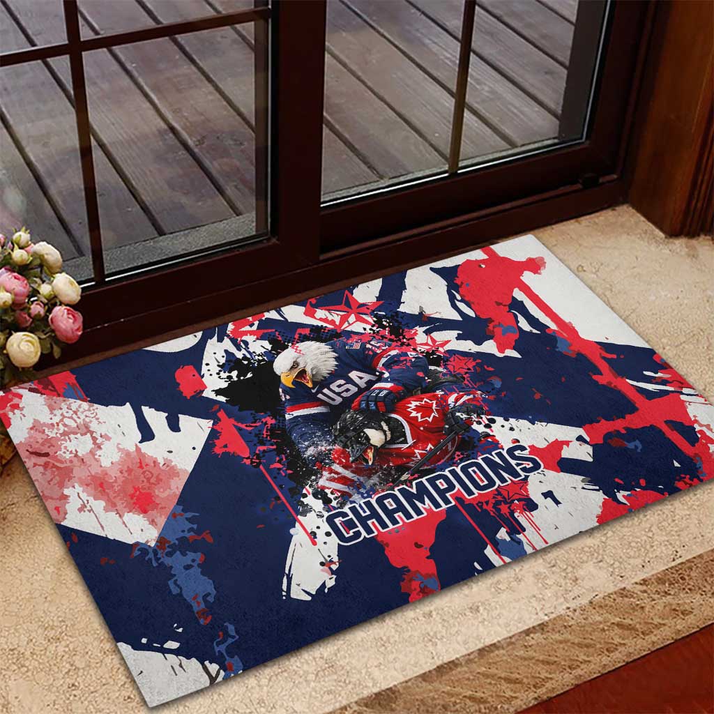 USA Ice Hockey Champions Eagle Rubber Doormat Patriotic Paint Splash Graffiti Art