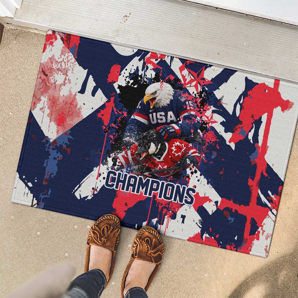 USA Ice Hockey Champions Eagle Rubber Doormat Patriotic Paint Splash Graffiti Art