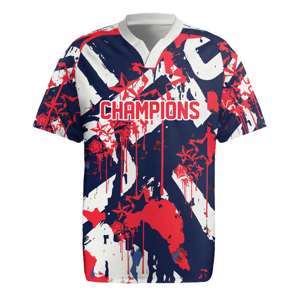 USA Ice Hockey Champions Eagle Rugby Jersey Patriotic Paint Splash Graffiti Art