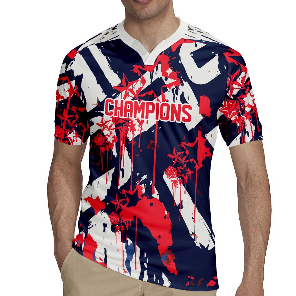 USA Ice Hockey Champions Eagle Rugby Jersey Patriotic Paint Splash Graffiti Art