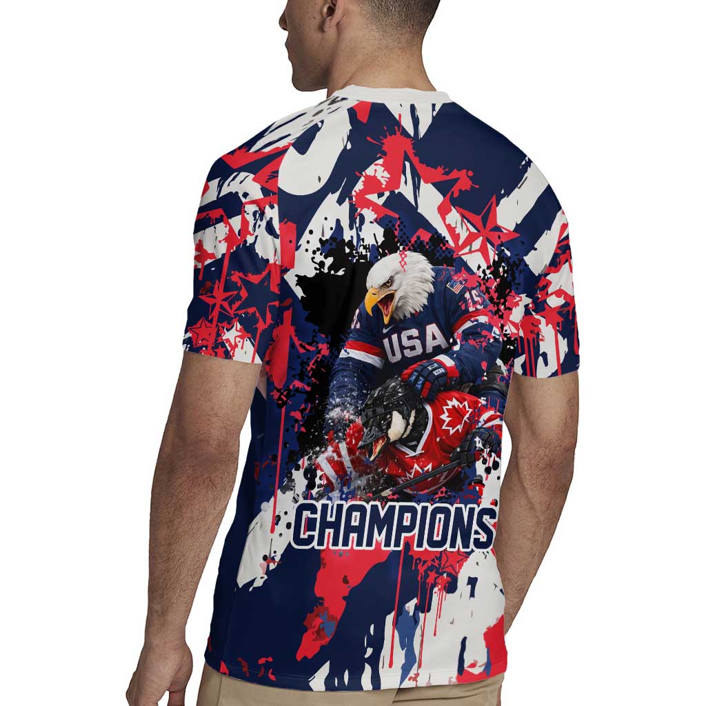 USA Ice Hockey Champions Eagle Rugby Jersey Patriotic Paint Splash Graffiti Art