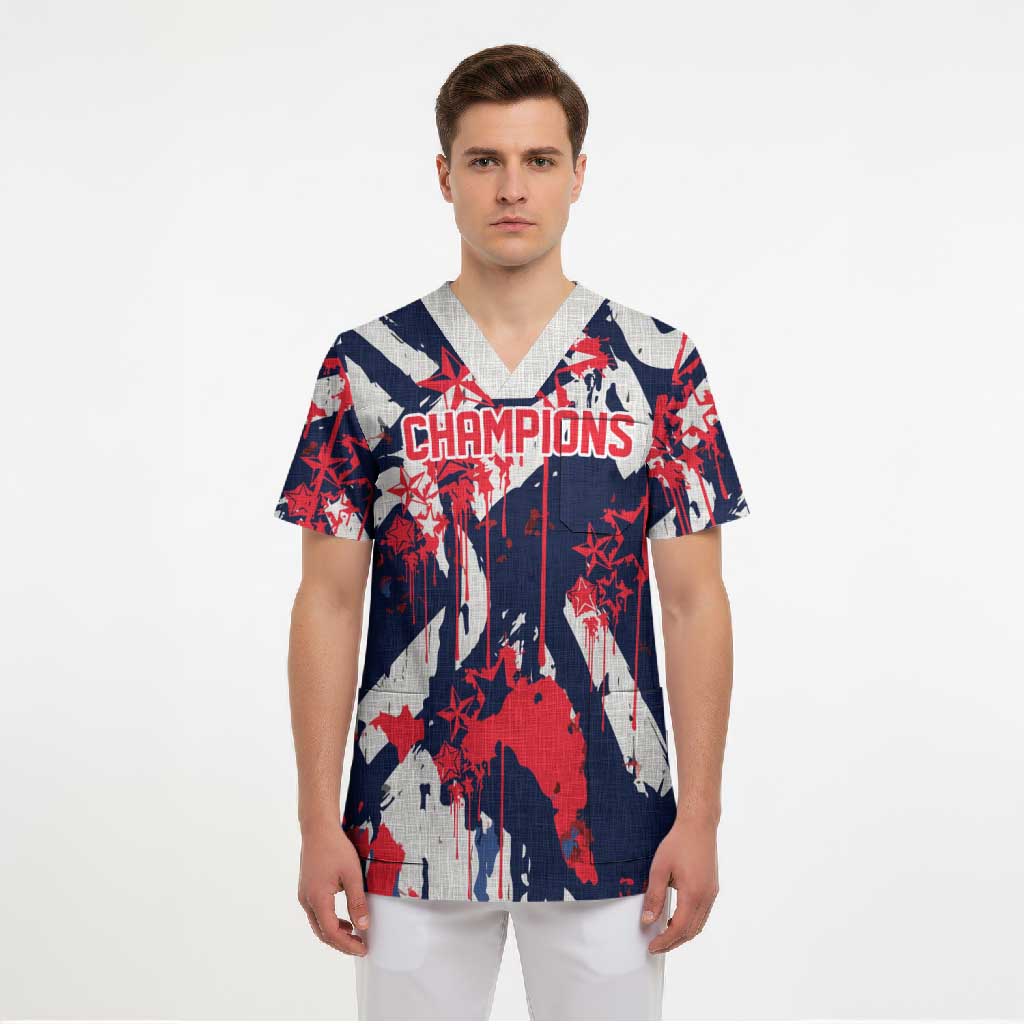 USA Ice Hockey Champions Eagle Scrub Top Patriotic Paint Splash Graffiti Art